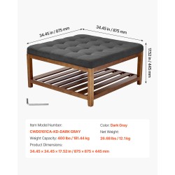 Monikäyttöinen neliönmuotoinen rahipöytä pellavaverhoilu tummanharmaa 875×875×445 mm