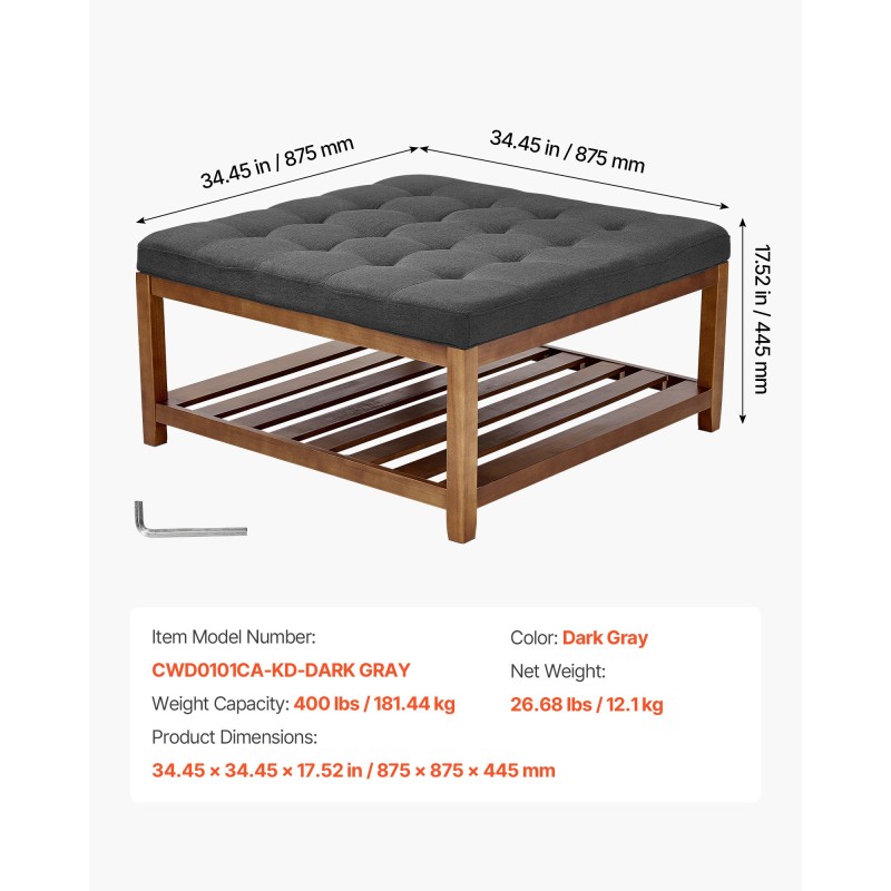 Monikäyttöinen neliönmuotoinen rahipöytä pellavaverhoilu tummanharmaa 875×875×445 mm