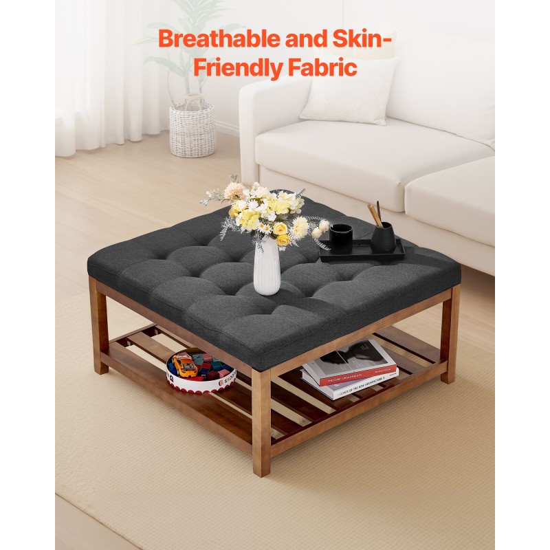 Monikäyttöinen neliönmuotoinen rahipöytä pellavaverhoilu tummanharmaa 875×875×445 mm