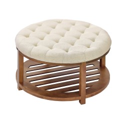 Pyöreä rahi-sohvapöytä pellavakankaalla ja puuisella alahyllyllä 81 cm