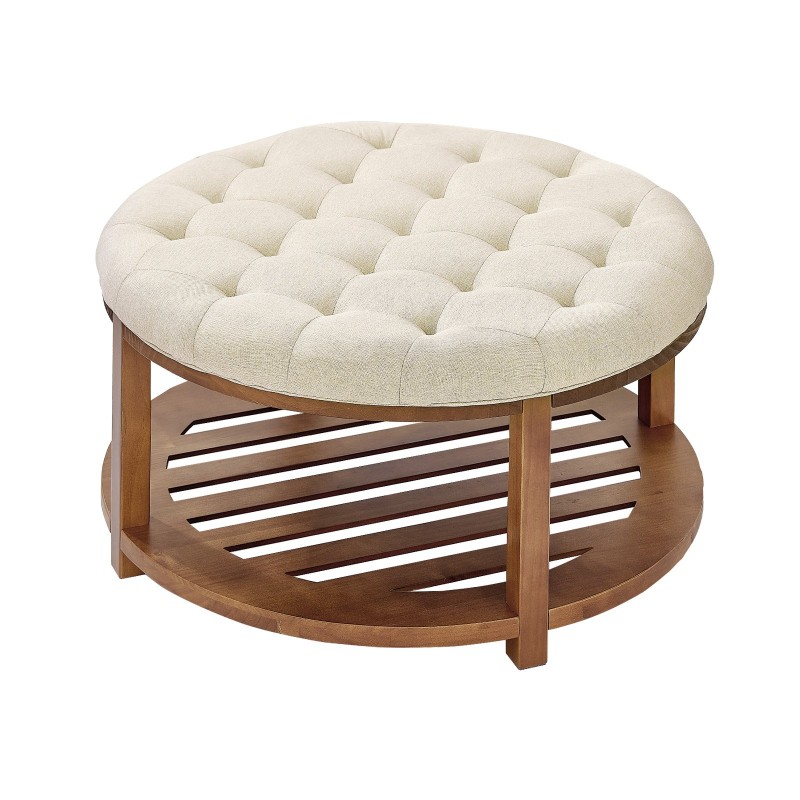 Pyöreä rahi-sohvapöytä pellavakankaalla ja puuisella alahyllyllä 81 cm