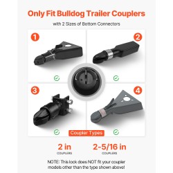 Vetokytkimen lukko hiiliteräs 6 mm Bulldog-yhteensopiva 50,6/58,6 mm 3 avainta