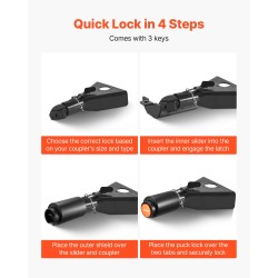 Vetokytkimen lukko hiiliteräs 6 mm Bulldog-yhteensopiva 50,6/58,6 mm 3 avainta