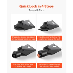 Perävaunun vetokidan lukko hiiliteräs 58,6 mm laipallinen 6 mm seinämä 3 avainta