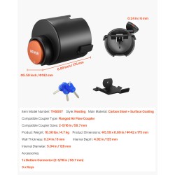 Perävaunun vetokidan lukko hiiliteräs 58,6 mm laipallinen 6 mm seinämä 3 avainta