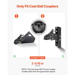 Perävaunun vetokoukun lukko hiiliteräs 58,6 mm valettuihin pallokytkimiin