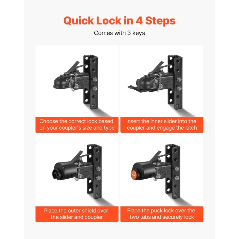 Perävaunun vetokoukun lukko hiiliteräs 58,6 mm valettuihin pallokytkimiin