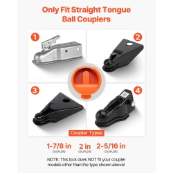 Perävaunun kuulan lukko hiiliteräsrunko 8 mm seinämänpaksuus sopii 47,5 50,6 58,6 mm