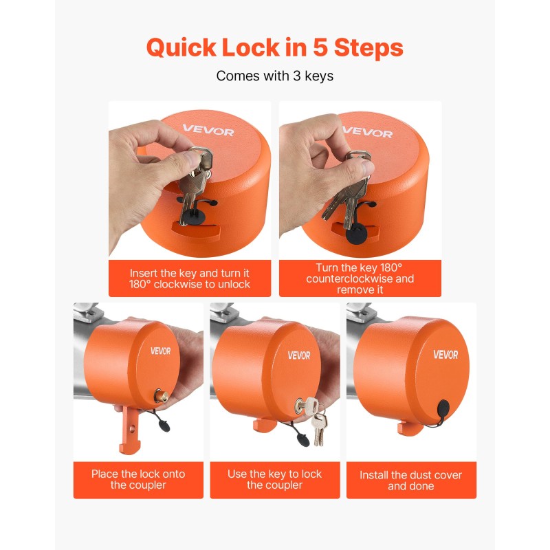 Perävaunun kuulan lukko hiiliteräsrunko 8 mm seinämänpaksuus sopii 47,5 50,6 58,6 mm