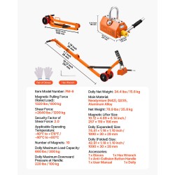 Magneettinen kaivonkannen nostovaunu teräsrunko taittuva N42-neodyymimagneetti 600 kg vetovoima