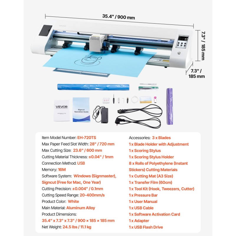 Vinyylileikkuri alumiiniseos syöttöleveys 720 mm leikkuuleveys 600 mm automaattinen reunantunnistus