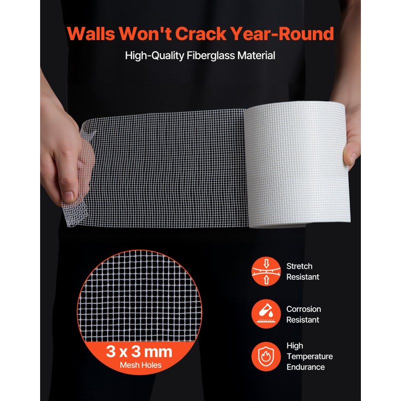 Itsekiinnittyvä lasikuitukipsilevyverkko 150 mm 30 m 12 rullaa seinien ja kattojen korjaukseen