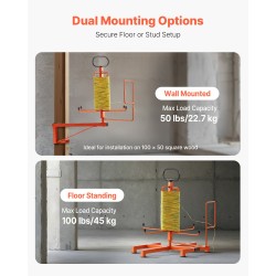 Kaapelikela-annostelija ruostumaton metallirunko lattia ja runkotolppa-asennus sopii 5.31–16.54 tuuman keloille