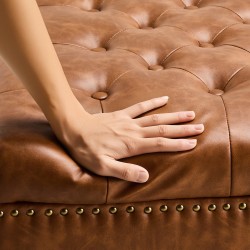 Säilytysrahi 80 cm neliö PU nahkaverhoiltu ruskea puurunko säilytystilalla rullapyörillä