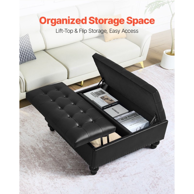 Säilytysrahi neliö 88 cm musta PU-keinonahka sohvapöytä ja lisäistuin