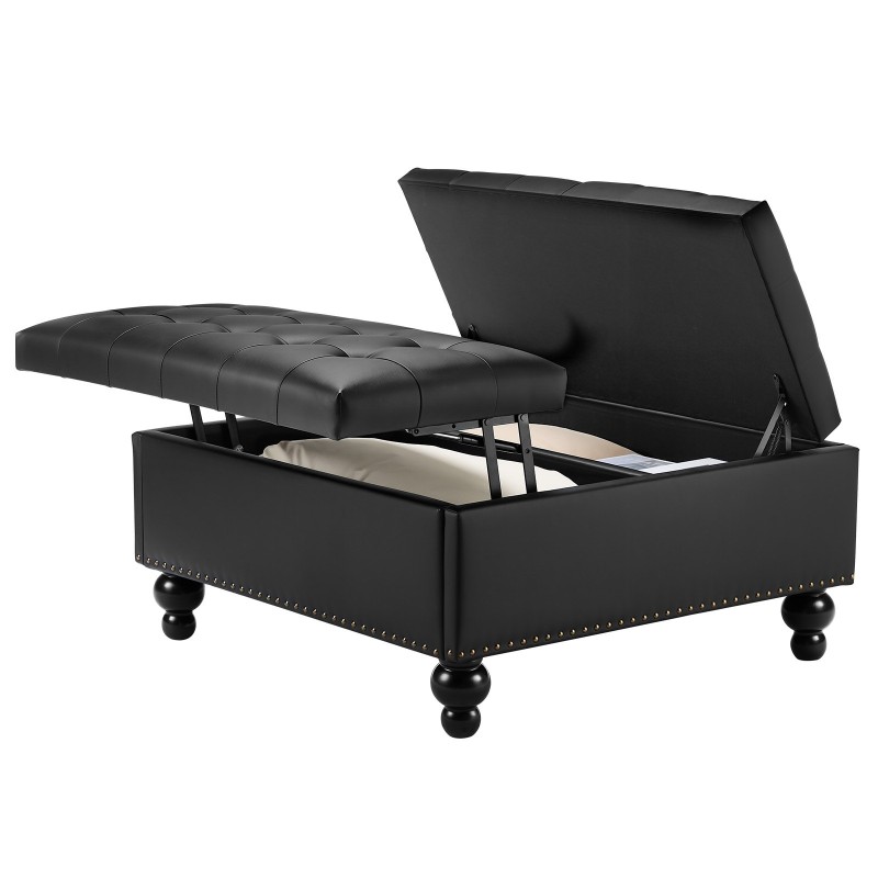 Säilytysrahi neliö 88 cm musta PU-keinonahka sohvapöytä ja lisäistuin