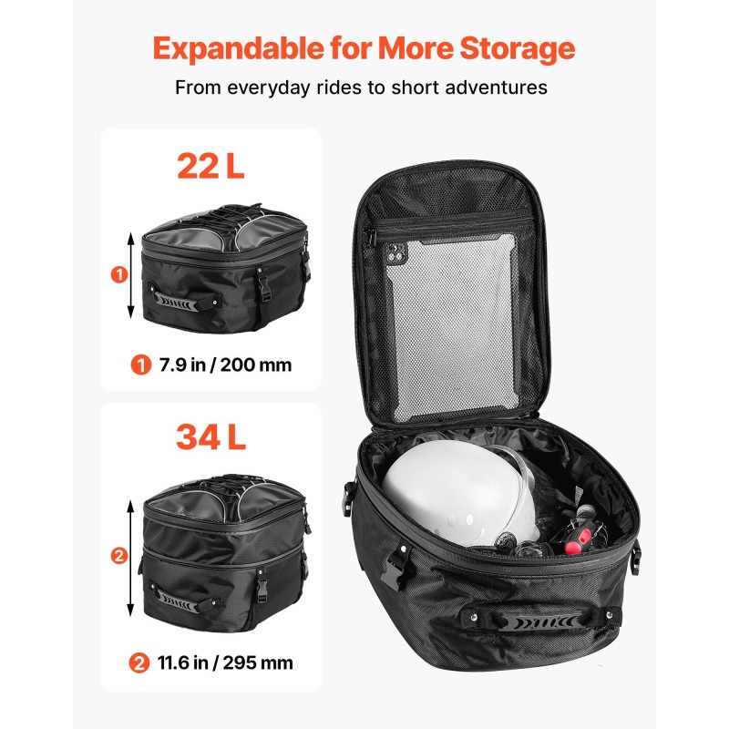 Moottoripyörän takalaukku laajennettava 22–34 l 1680D Oxford-kangas