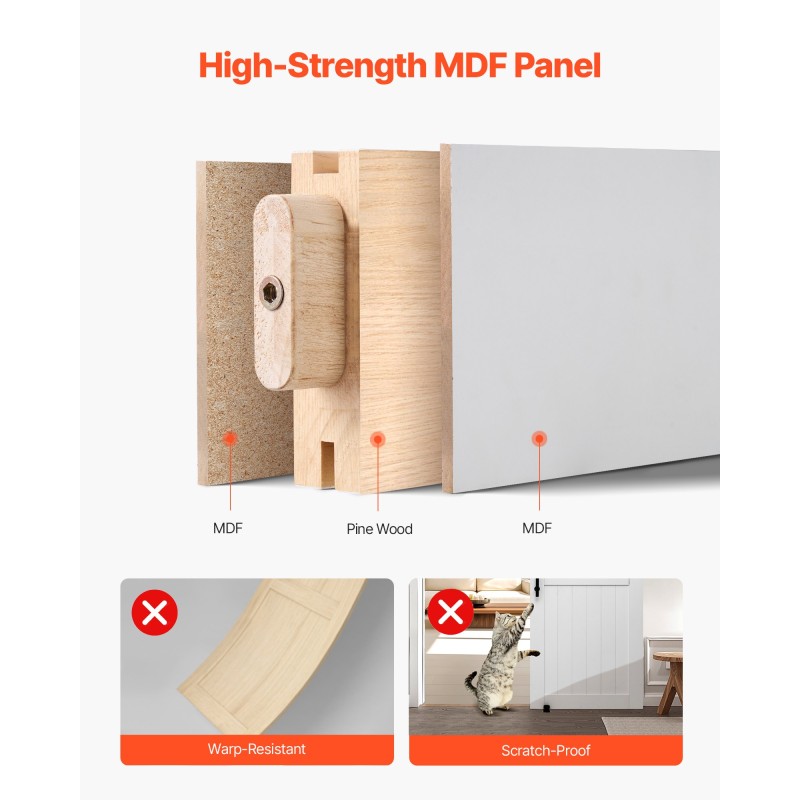 Liukuovi H-muotoinen MDF ja mänty 914 x 2134 mm valkoinen vesitiivis PVC-pinnoite