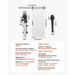 Liukuovi H-muotoinen MDF ja mänty 914 x 2134 mm valkoinen vesitiivis PVC-pinnoite