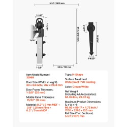 Liukuva talliovi MDF ja mänty 762 x 2134 mm valkoinen H-muoto