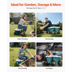 Puutarhavaunu muovinen 360-asteinen istuin ja säilytyslaatikko