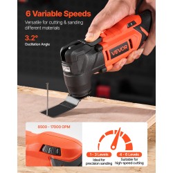 Johdoton 20V oskilloiva monitoimityökalu 6-portainen nopeudensäätö LED työvalo 8 kpl sahaustarviketta