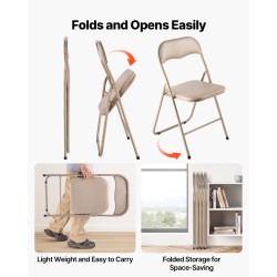 Taitettava pehmustettu metallirunkoinen tuolisetti PVC-nahka 4 kpl khaki 158 kg kantavuus