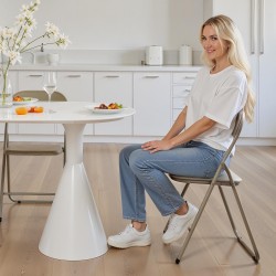 Taitettava pehmustettu metallirunkoinen tuolisetti PVC-nahka 4 kpl khaki 158 kg kantavuus