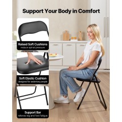 Taitettavat pehmustetut nahkajäljitelmätuolit metallirungolla 6 tuolia musta