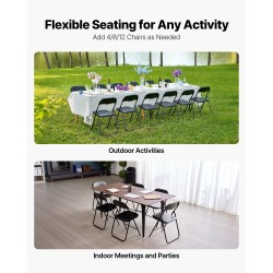 Taitettavat pehmustetut nahkajäljitelmätuolit metallirungolla 6 tuolia musta