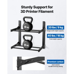 Seinäkiinnitteinen 3D filamenttiteline hiiliteräs jauhemaalattu 2-kerroksinen musta pyörällisillä pidikkeillä
