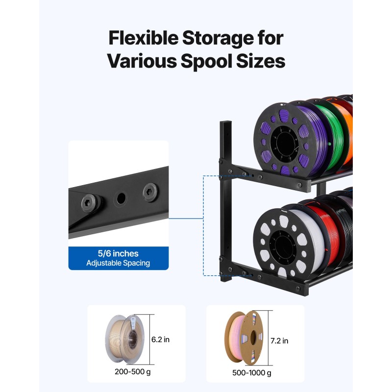 Seinäkiinnitteinen 3D filamenttiteline hiiliteräs jauhemaalattu 2-kerroksinen musta pyörällisillä pidikkeillä