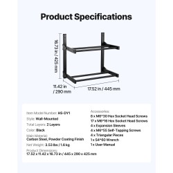 Seinäkiinnitteinen 3D filamenttiteline hiiliteräs jauhemaalattu 2-kerroksinen musta pyörällisillä pidikkeillä
