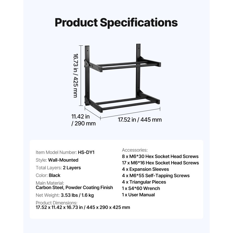 Seinäkiinnitteinen 3D filamenttiteline hiiliteräs jauhemaalattu 2-kerroksinen musta pyörällisillä pidikkeillä