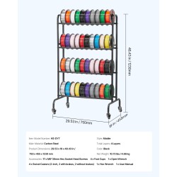 3D-tulostusfilamenttien säilytysteline hiiliteräsrunko MDF-tasot 4 tasoa pyörillä