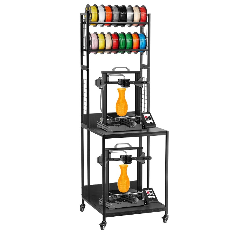 4-tasoinen liikuteltava hylly 3D-tulostimille ja 16 filamenttirullalle