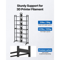 3D-tulostusfilamenttien säilytyshylly 7-tasoinen hiiliteräs musta korkeus 1650 mm