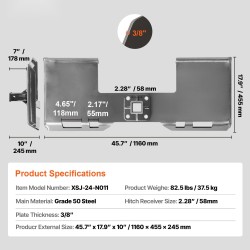Kuormaajakoneen kiinnityslevy luokan 50 terästä 45 tuuman sisäleveydelle 2,28 tuuman vastaanottimella