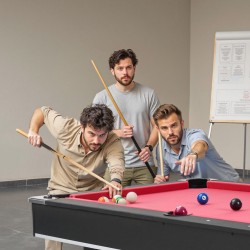 Biljardipöytäsetti 183 cm MDF-runko säädettävät jalat punainen verka sisältää kepit ja pallot