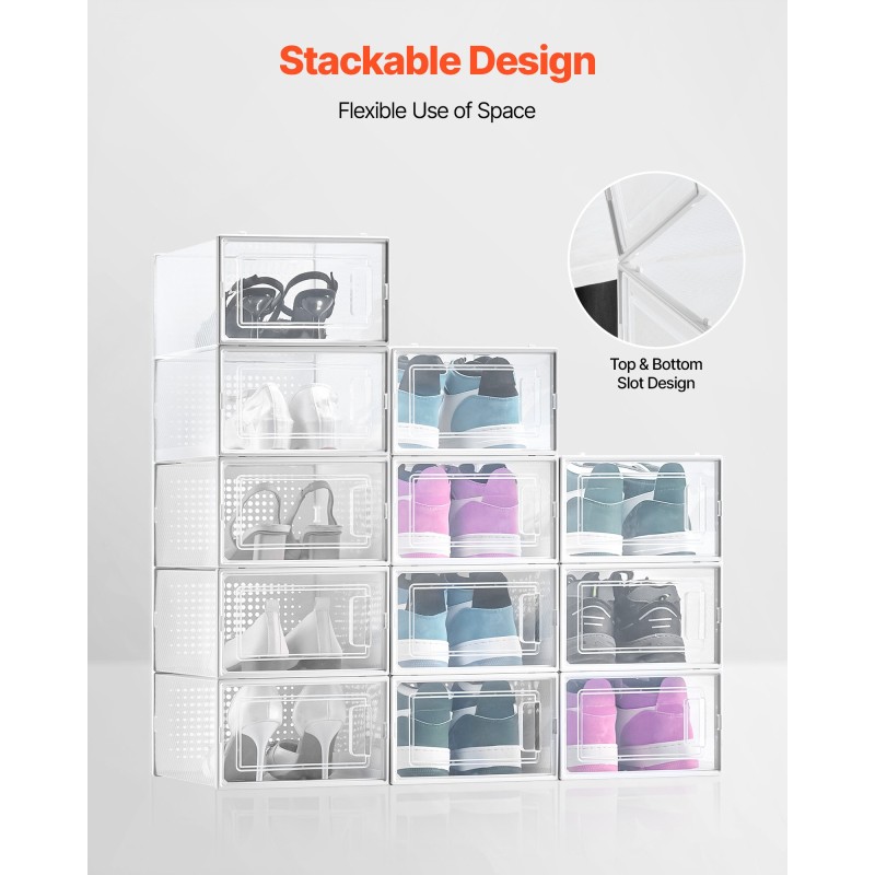 Pinottavat läpinäkyvät kenkälaatikot muovia US-koko 11 asti 12 kpl valkoinen kehys