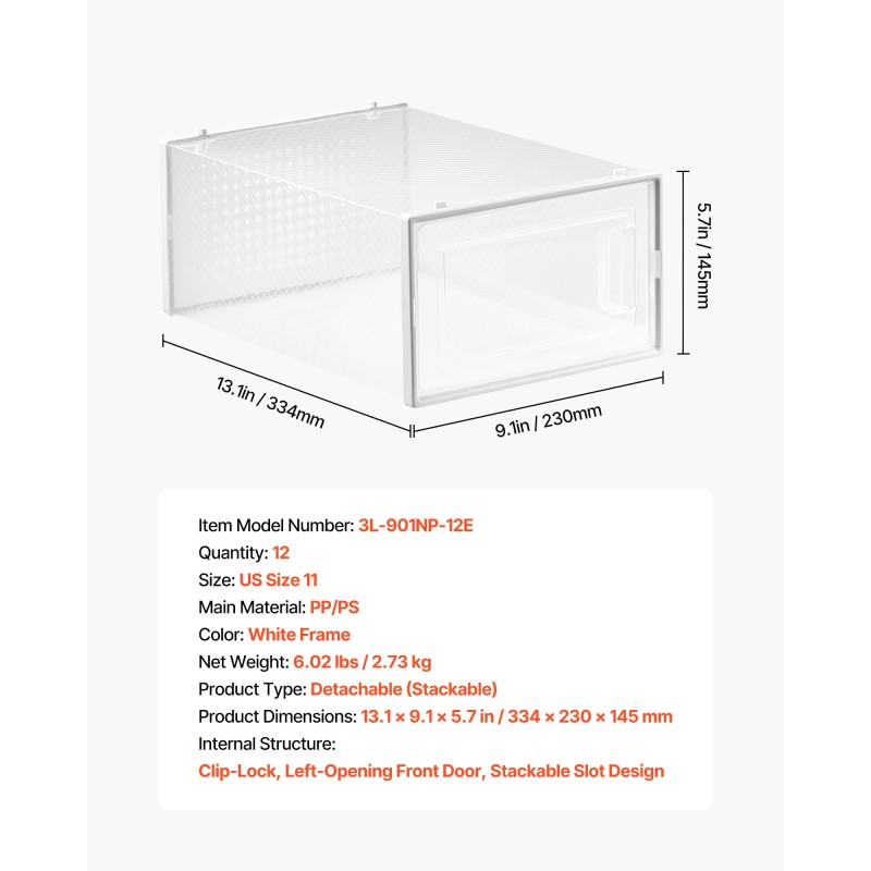 Pinottavat läpinäkyvät kenkälaatikot muovia US-koko 11 asti 12 kpl valkoinen kehys