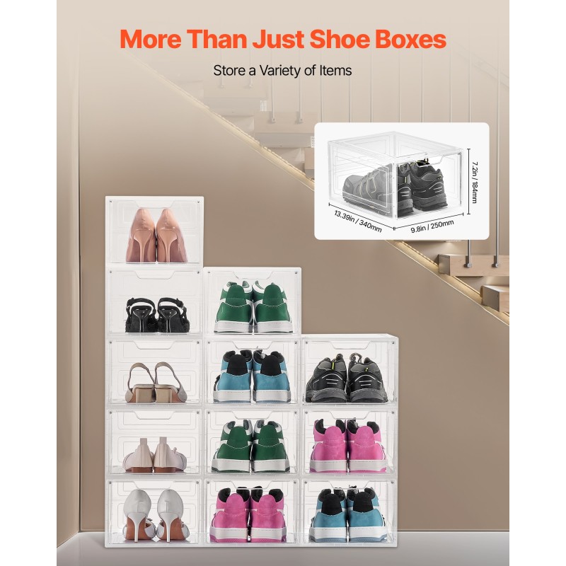 Kengänlaatikot läpinäkyvät muoviset pinottavat 12 kpl magneettiovella