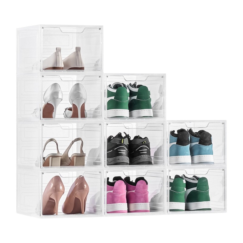 Kenkälaatikot PP/PET-muoviset läpinäkyvät pinottavat yhdeksän kappaletta magneettisella ovella