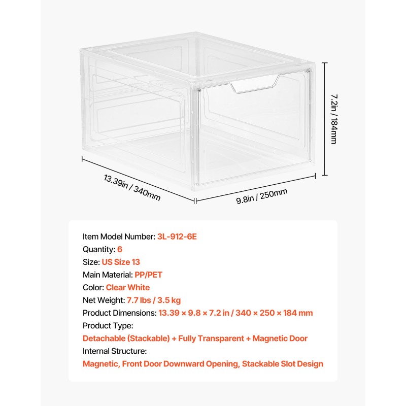 Kenkälaatikot läpinäkyvää PP- ja PET-muovia 6 kpl magneettiovella US-koko 13 asti