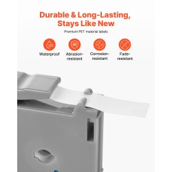 Tarranauha 12 mm polyesteri 4 kpl 8 m valkoinen pohja musta teksti