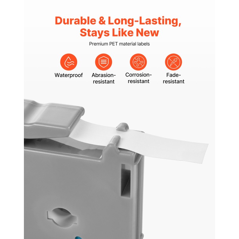 Tarranauha 12 mm polyesteri 4 kpl 8 m valkoinen pohja musta teksti