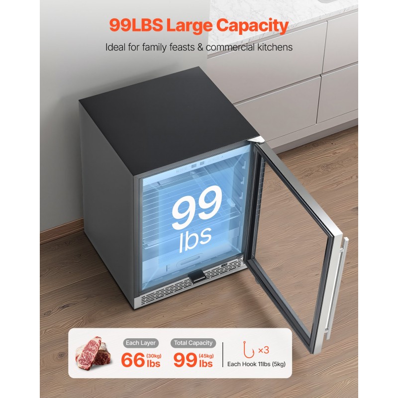 Kuiva-ikäännytyskaappi lihalle 45 kg kapasiteetti 304 ruostumaton teräs lämpö ja kosteusohjaus