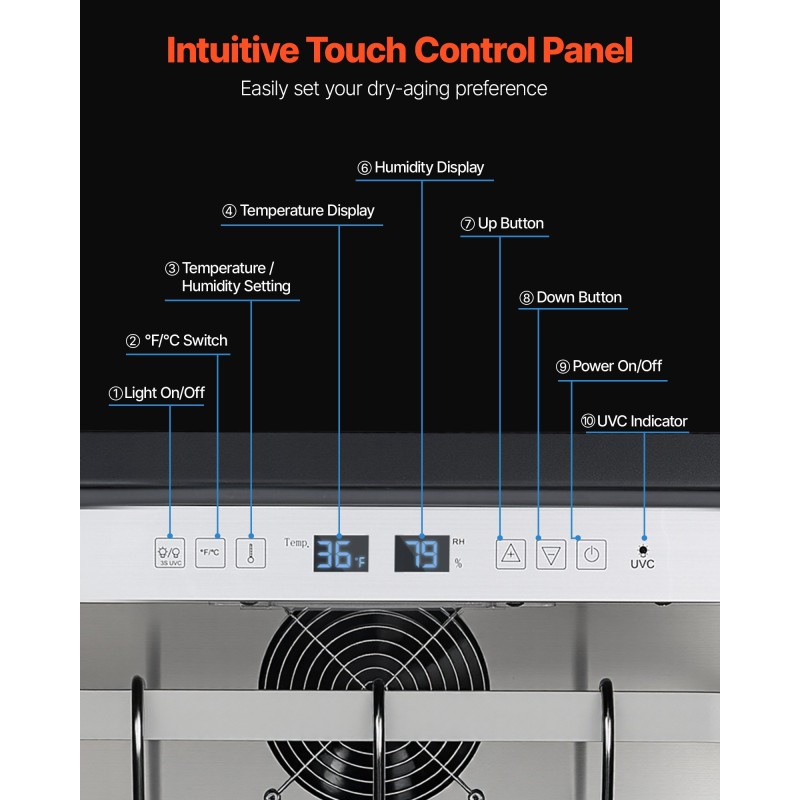 Kuiva-ikäännytyskaappi lihalle 45 kg kapasiteetti 304 ruostumaton teräs lämpö ja kosteusohjaus