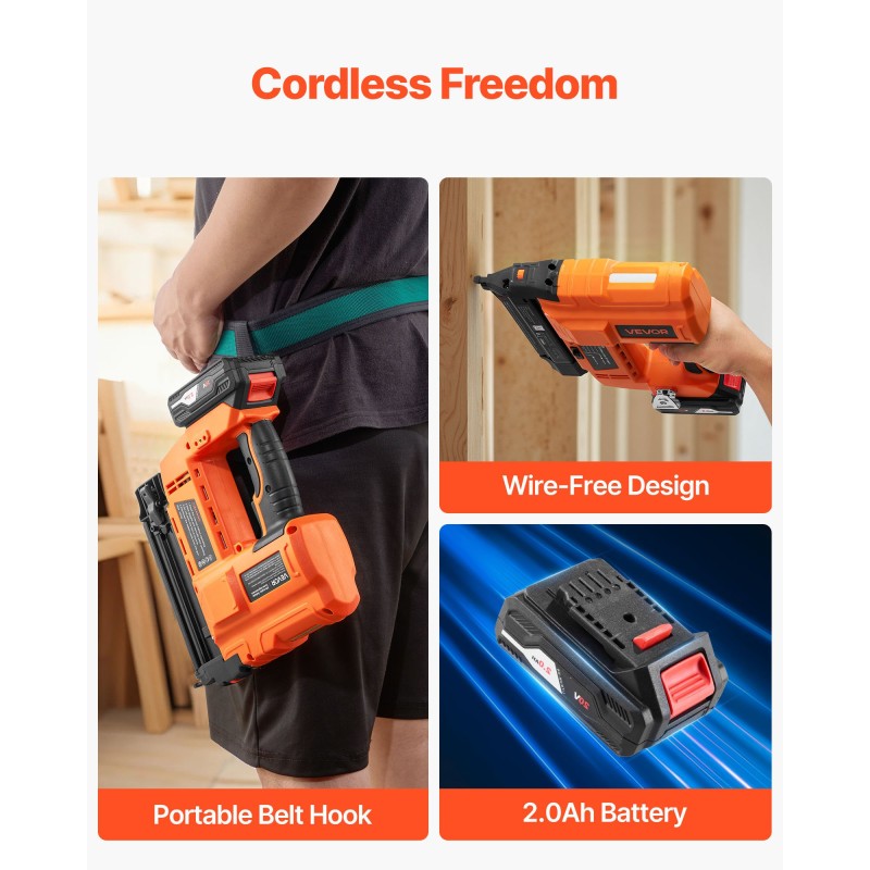 Akkukäyttöinen 18GA naulain ja niittipyssy 20V 2.0Ah sisä- ja puutöihin