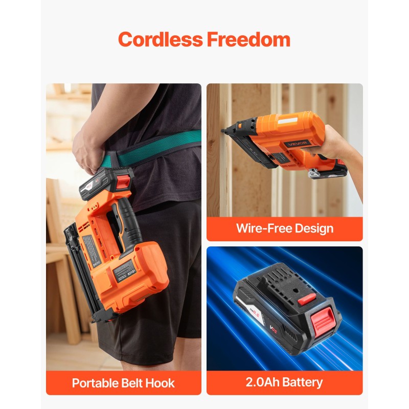 Akkukäyttöinen 18 GA viimeistelynaulain 20V 2.0Ah akulla 15–55 mm nauloille
